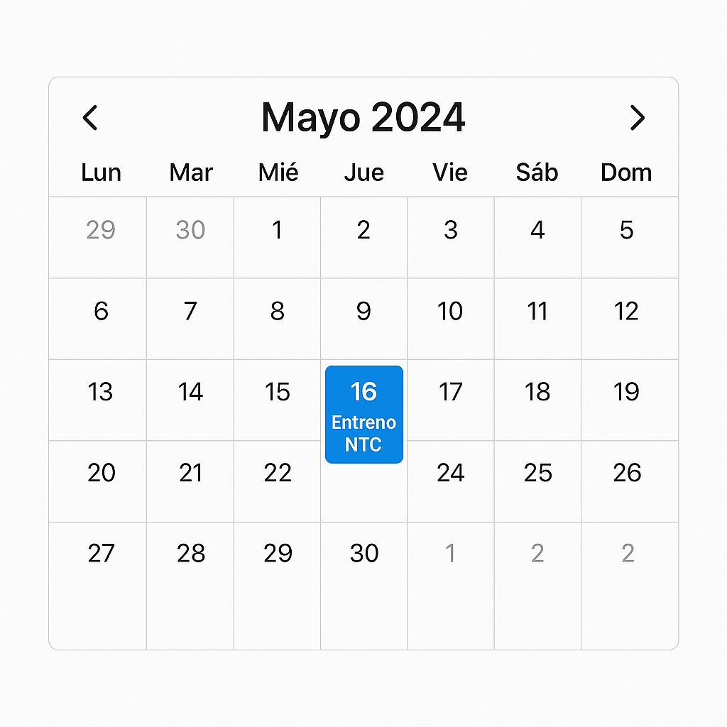 Calendario con recordatorio de entrenamiento