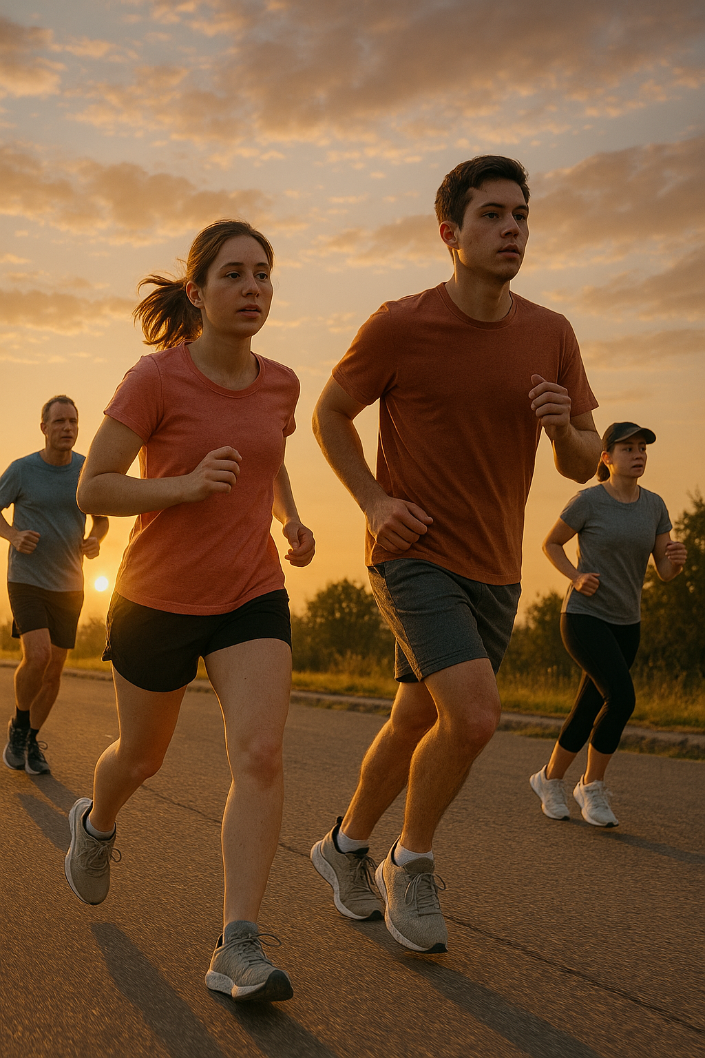 Cómo empezar a correr grupo de principiantes corriendo al amanecer
