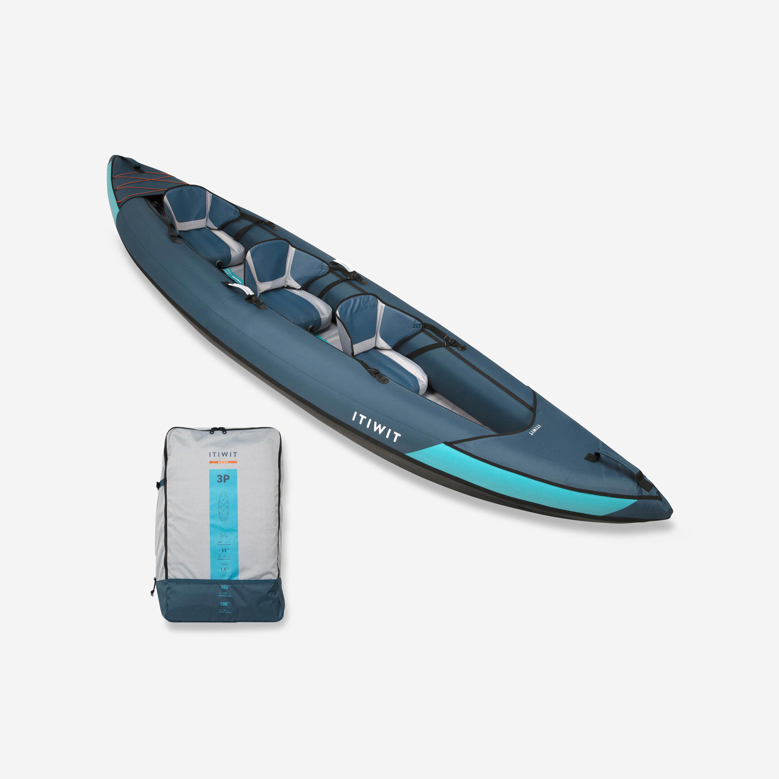 Kayak hinchable Decathlon – Vista en ángulo